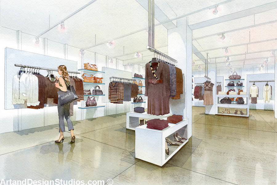 Interior rendering of a retail space in New York