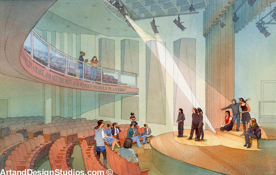 Interior rendering of Friends Select School Performing Arts Center
