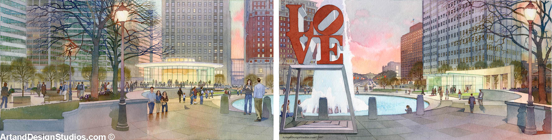Architectural rendering of Philadelphia's Love Plaza 