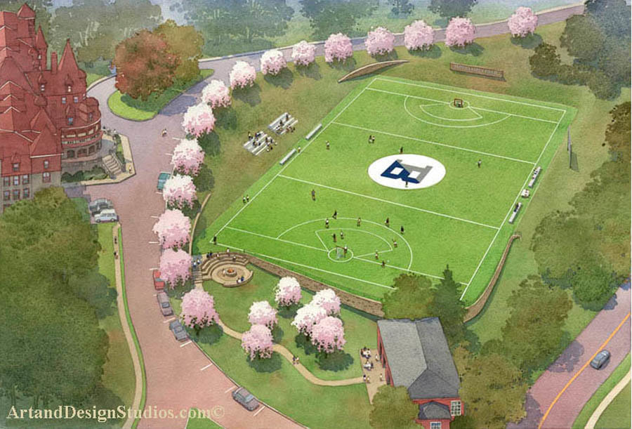 Aerial rendering of a sports field