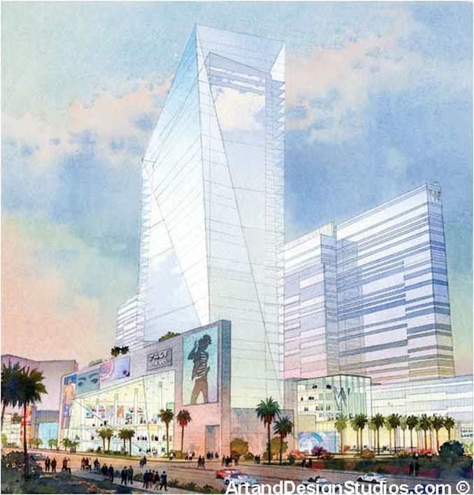 Watercolor rendering of a hotel and casino in Las Vegas, Nevada